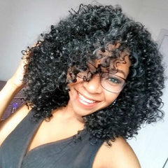 Women's long curly black mid-point wigs