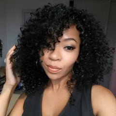 Women's long curly black mid-point wigs