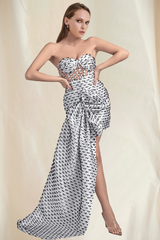 Weißes trägerloses Mini-Bodycon-Kleid aus Netzstoff