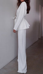 White V Neck Long Sleeves Sashes Suit