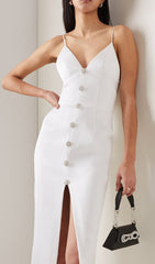 Weißes Midikleid mit V-Ausschnitt und Knöpfen