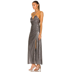 Neckholder-Ärmelloses Maxi-Bodycon-Kleid mit Pailletten