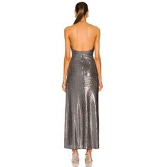 Neckholder-Ärmelloses Maxi-Bodycon-Kleid mit Pailletten