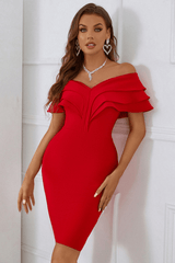 Vestido midi con volantes y hombros descubiertos Emer