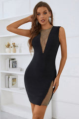 Minivestido Bandage con cuello ilusión Liora