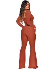 Conjunto de dos piezas de micropantalones con escote en V y pliegues en color liso