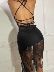 Vestido transparente sin espalda con tirantes