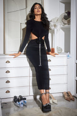 Vestido largo de malla fruncida con flores de Ninetta