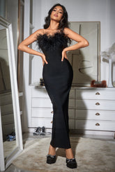 Vestido largo con borlas de plumas de Diaz - Negro