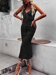 Vestido lencero de punto con abertura