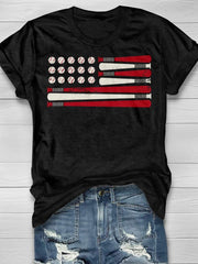American Flag Patriotic Baseball Design Print Short Sleeve T-shirt