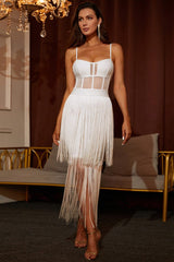 Vestido midi ajustado con detalle de flecos Riva