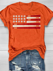American Flag Patriotic Baseball Design Print Short Sleeve T-shirt