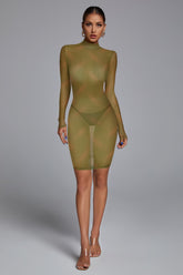 Vestido mini de cuello alto y manga larga con diseño distintivo FP210313