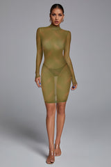 Vestido mini de cuello alto y manga larga con diseño distintivo FP210313