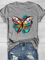 Kurzärmliges Western-Baseball-T-Shirt mit Schmetterlings-Print