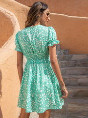 Vestido casual de cintura alta con mangas abullonadas y estampado