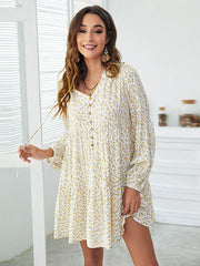 Vestido holgado informal con escote en V y estampado floral