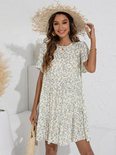 Round Neck Floral Ruffle Sleeve Loose Dress