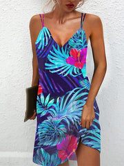 Vestido lencero informal con cuello en V y estampado