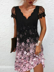 V-Neck Lace Short Sleeve Dress