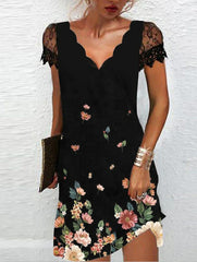 V-Neck Lace Short Sleeve Dress