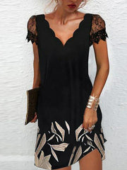 Vestido de manga corta con encaje y escote en V