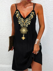 Bohemian Sling-Kleid mit V-Ausschnitt