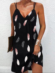 V-neck Printed Double Shoulder Slip Dress