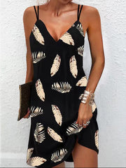 V-neck Printed Two-shoulder Slip Dress