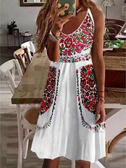 V-Neck Print Loose Slip Dress