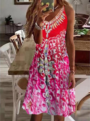 Vestido lencero holgado con estampado de cuello en V