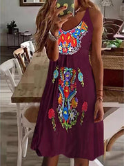 V-Neck Print Loose Slip Dress