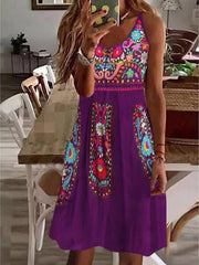 V-Neck Print Loose Slip Dress