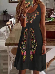 V-Neck Print Loose Slip Dress