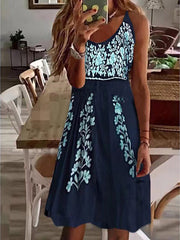 V-Neck Print Loose Slip Dress