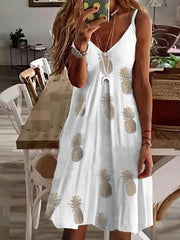 Lockeres Slip-Kleid mit V-Ausschnitt und Print