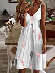 V-Neck Loose Print Slip Dress