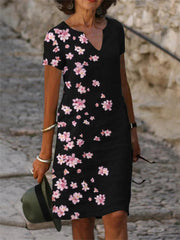 Vestido midi de manga corta con cuello en V