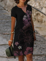 Vestido midi de manga corta con cuello en V