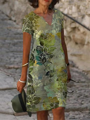 Vestido midi de manga corta con cuello en V