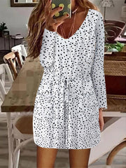 V-Neck Slip Pocket Lace-Up Long Sleeve Dress