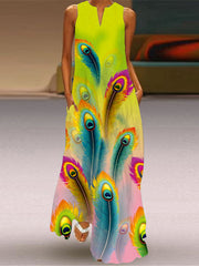 Vestido largo estampado con cuello en V y sin mangas