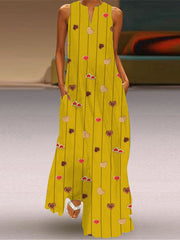 Sleeveless Maxi V-Neck Printed Dress