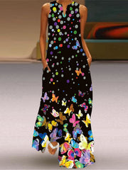 Ärmelloses Maxikleid mit V-Ausschnitt und Print