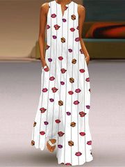 Vestido largo estampado con cuello en V y sin mangas