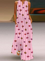 Vestido largo estampado con cuello en V y sin mangas