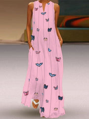 Vestido largo estampado con cuello en V y sin mangas