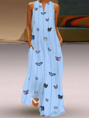 Vestido largo estampado con cuello en V y sin mangas