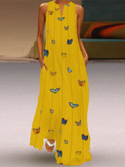 Vestido largo estampado con cuello en V y sin mangas